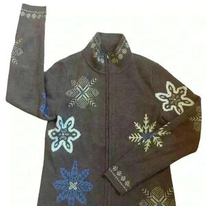 EDDIE BAUER Full Zip Snowflake Sweater Cardigan size XS Cottagecore Winter
